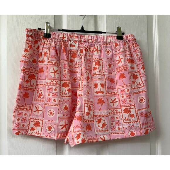 Sigrid Olsen Sleepwear 2 piece short lounge set pink red tropical notch NWT - Picture 8 of 10